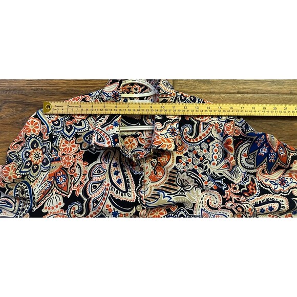 Charter Club Woman 1X Paisley Button Front Blouse Navy Coral Long Sleeve - Picture 5 of 6
